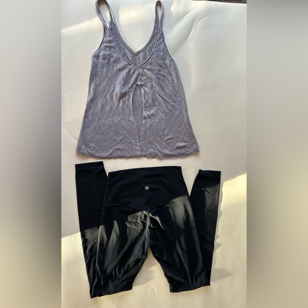 lululemon athletica Black Leggings with Lavender Tank